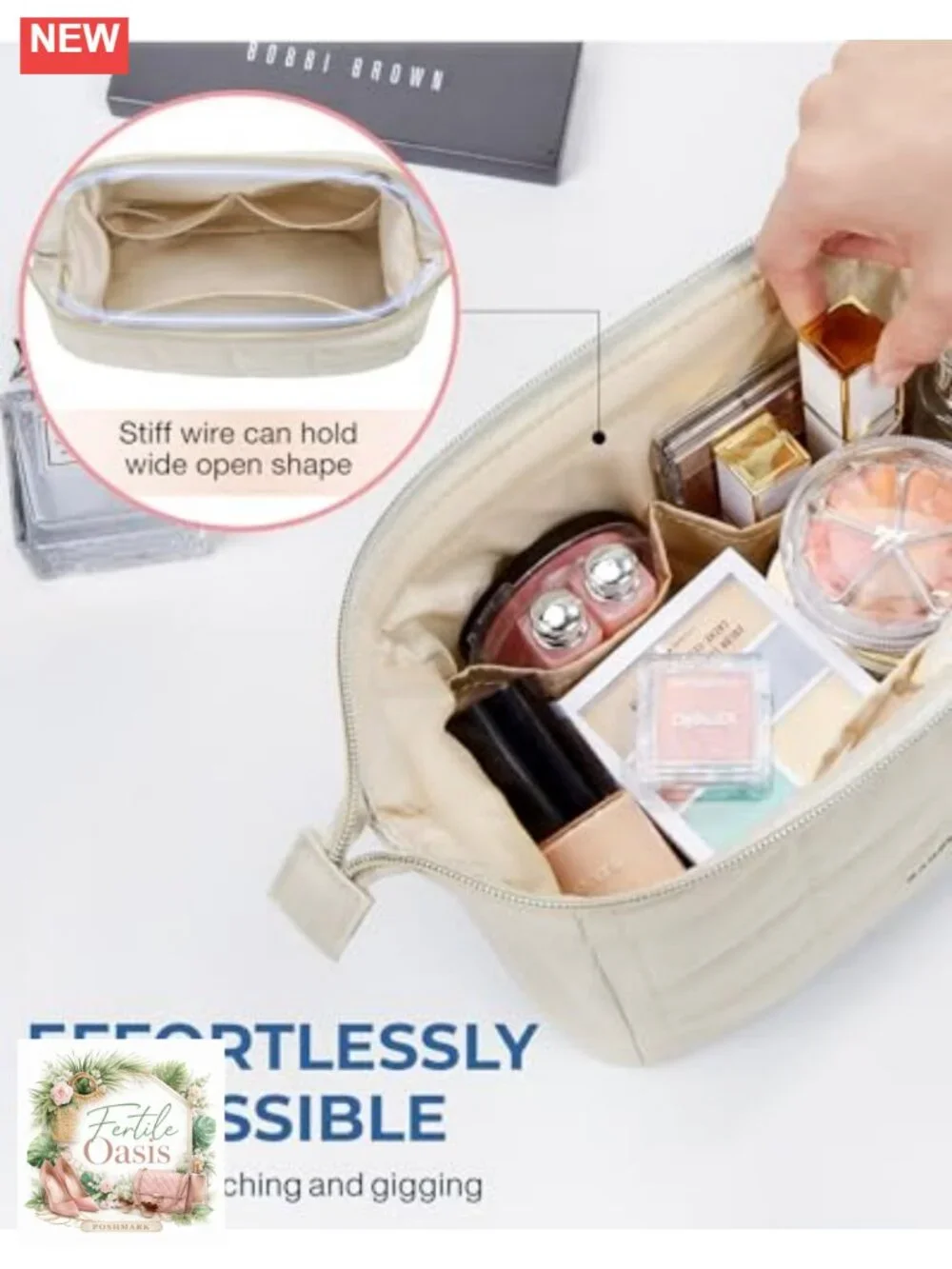 BAGSMART Puffy Padded Makeup Bag Travel Toiletry Organizer Wide-Open Zipper